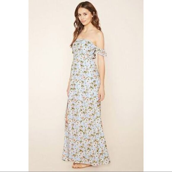 ✨HP✨F21 Floral Off the Shoulder Maxi Slit Dress✨ - Picture 10 of 11
